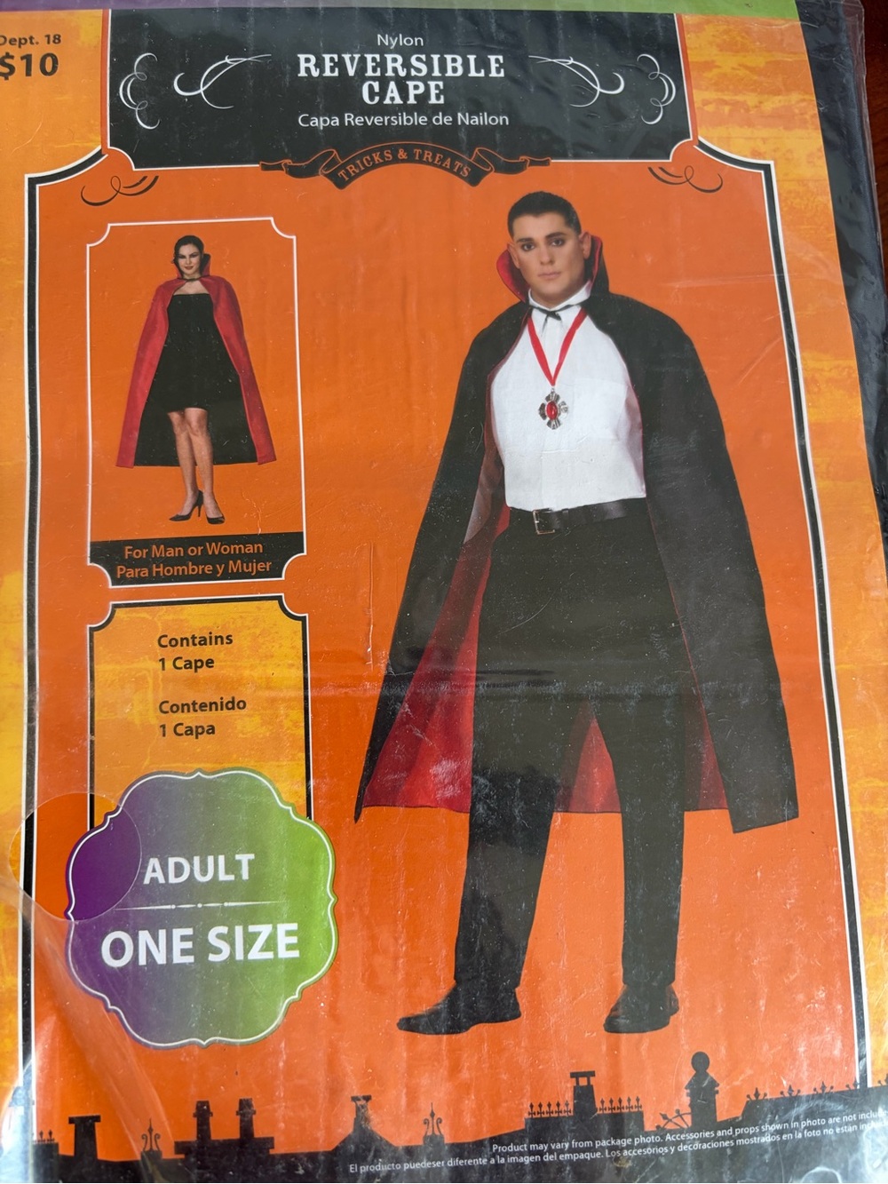 Reversible Cape Costume - Black/Red Nylon Cape